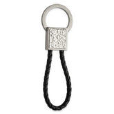 Chisel Stainless Steel Brushed and Hammered Black Leather Key Ring